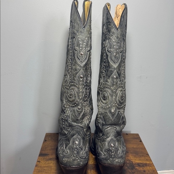 Vintage Corral Cowboy Boots Gray Leather Silver Studs Women's Size 10 - Picture 2 of 16